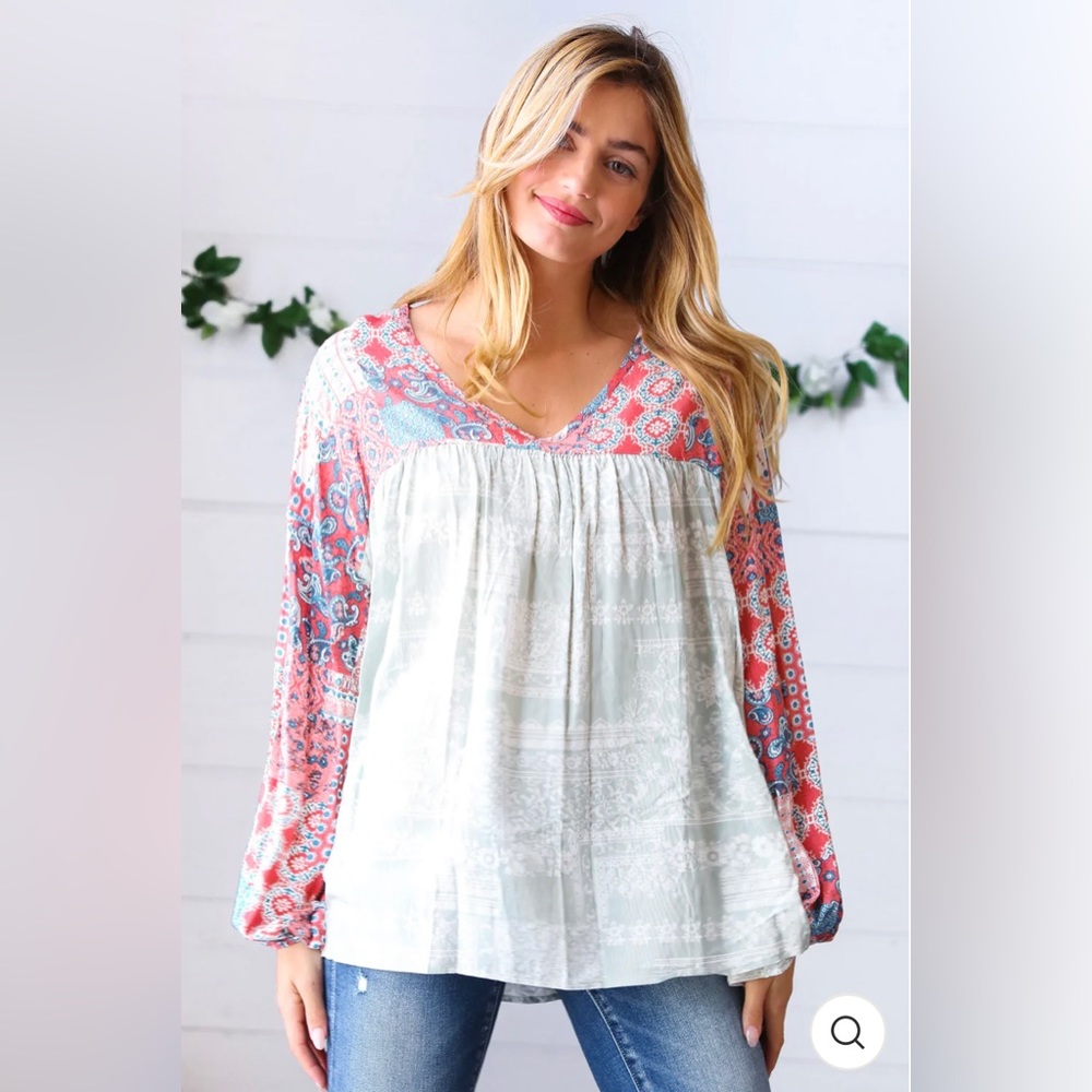 🌸 Boho Bubble Sleeve Blouse